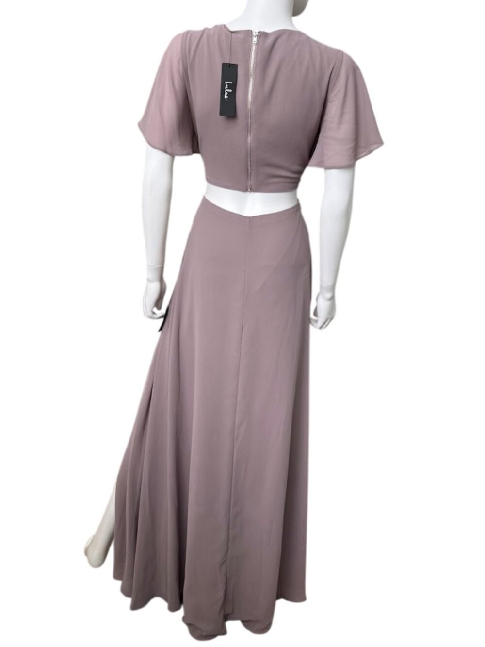 Lulus Lilac Maxi Dress Flutter Sleeve Cutout Formal Gown L NWT - Picture 3 of 10